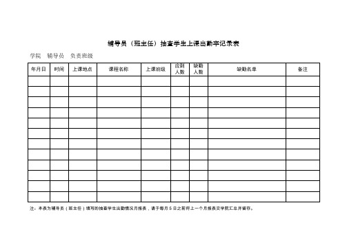 辅导员(班主任)抽查学生上课出勤率记录表 武汉理