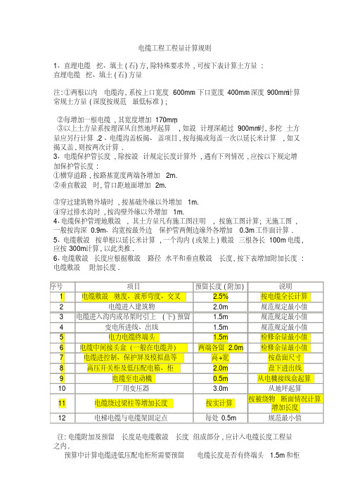 电缆工程工程量计算规则