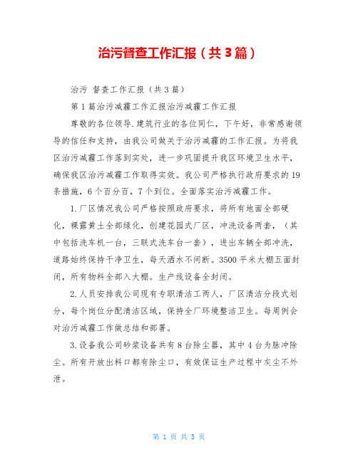 治污督查工作汇报(共3篇)
