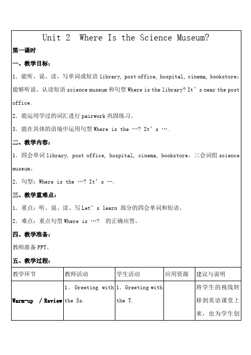教学设计(53) Unit 2 Where Is the Science Museum