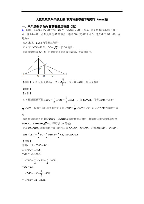 人教版数学八年级上册 轴对称解答题专题练习(word版