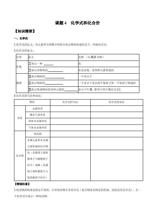 中考化学专题《化学式和化合价》原卷