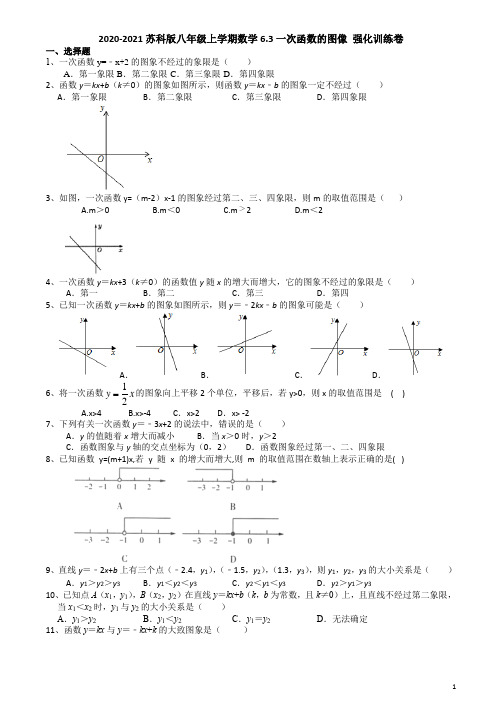 _苏科版八年级上册数学6.3一次函数的图像 强化训练卷(有答案)