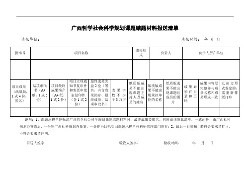 广西哲学社会科学规划课题结题材料报送清单(模板)