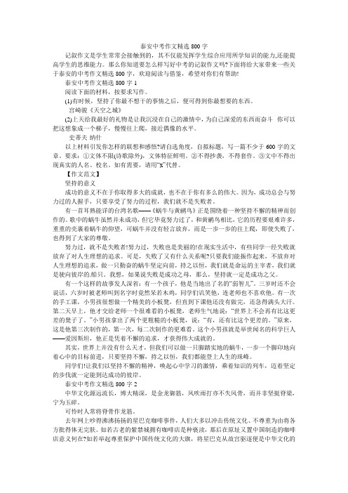 泰安中考作文精选800字