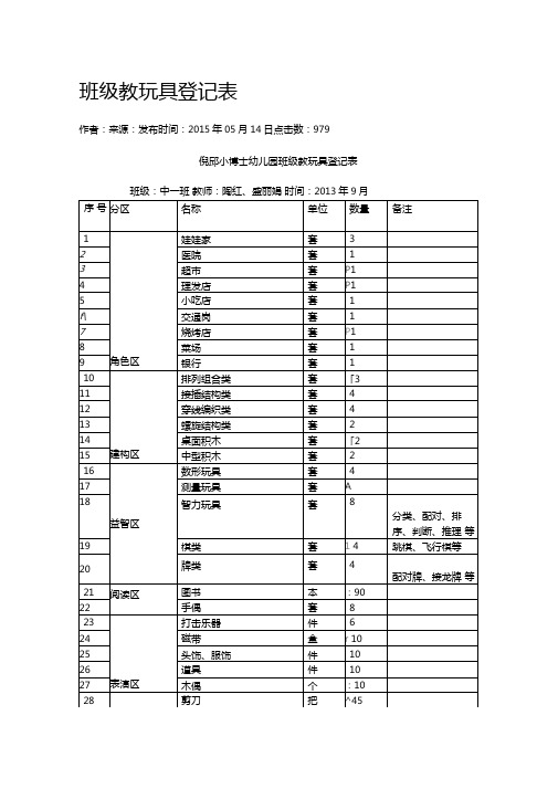 班级教玩具登记表