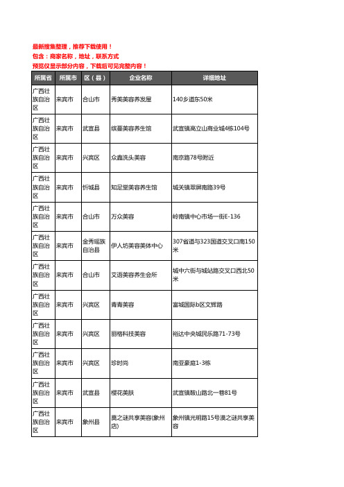 新版广西壮族自治区来宾市美容院企业公司商家户名录单联系方式地址大全403家