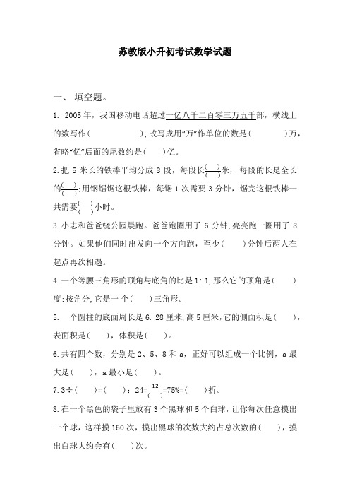 苏教版六年级小升初数学试卷(含答案解析)