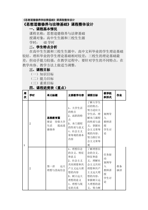 思想道德修养与法律基础整体设计