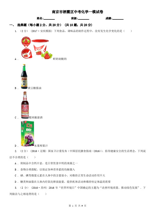 南京市栖霞区中考化学一模试卷