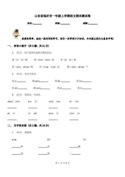 山东省临沂市一年级上学期语文期末测试卷