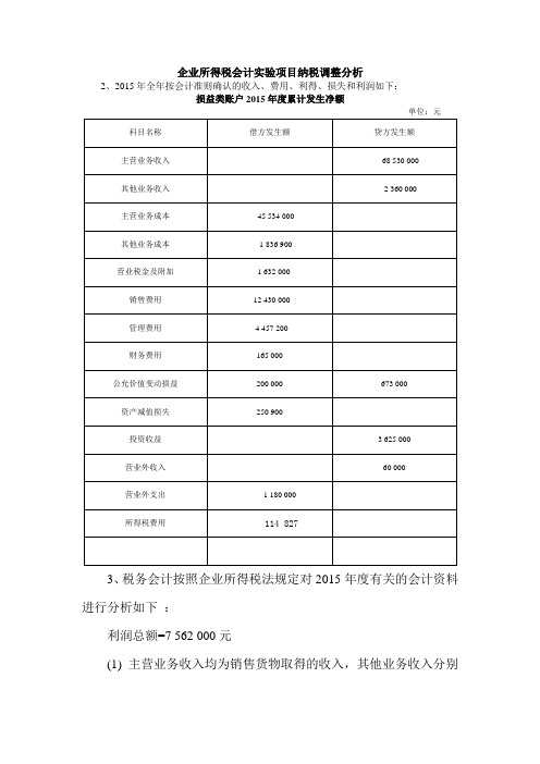 2016税务会计实验答案(所得税会计实验项目纳税调整分析)