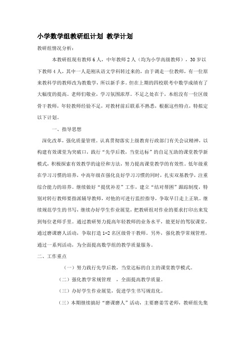 小学数学组教研组计划 教学计划