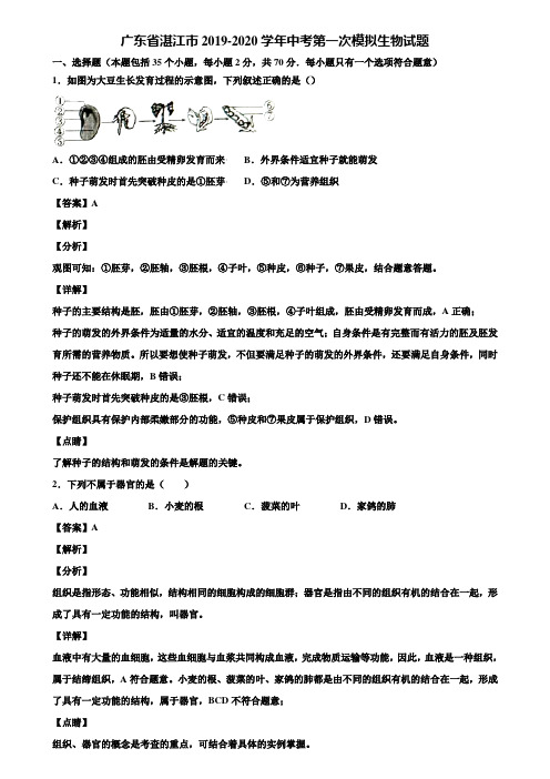 广东省湛江市2019-2020学年中考第一次模拟生物试题含解析