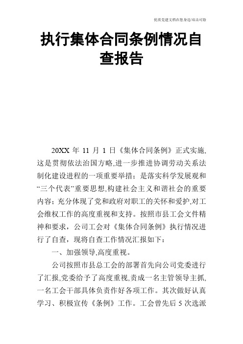 执行集体合同条例情况自查报告