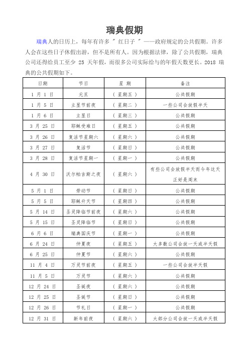 瑞典假期