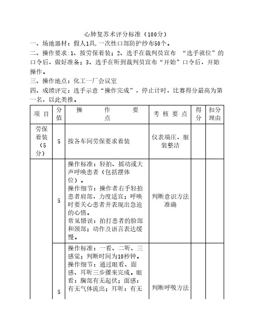 心肺复苏术评分标准