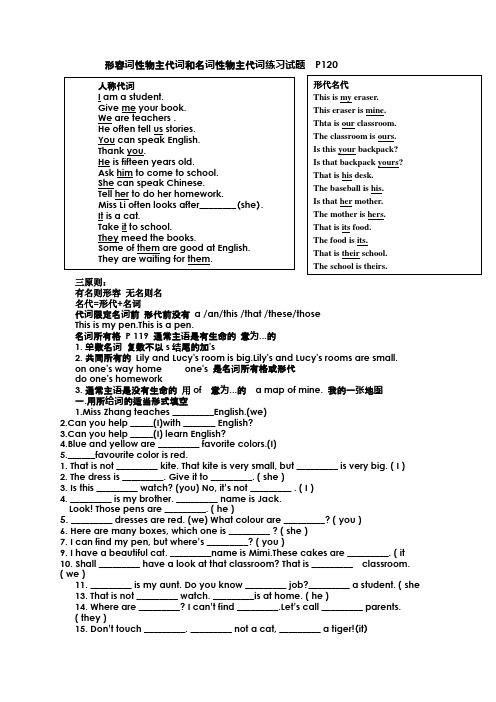 形容词性物主代词与名词性物主代词的练习