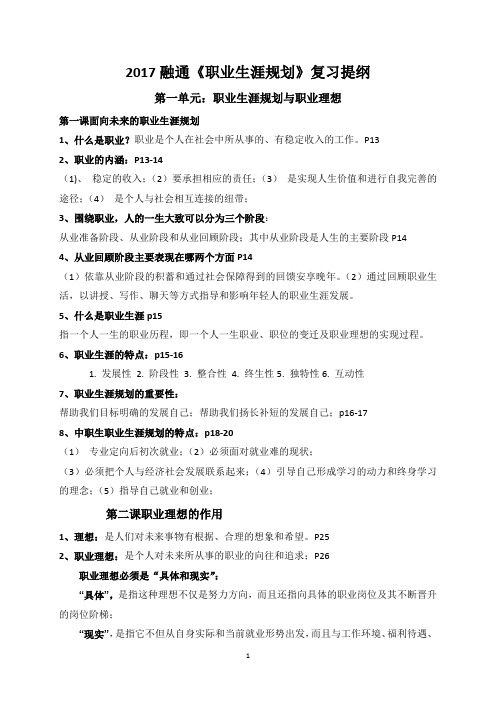 2017融通《职业生涯规划》复习提纲(最新的)