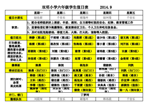 6年级值日表