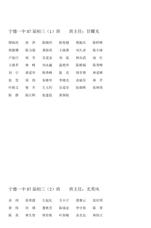 宁德一中87届初三(1)班 班主任甘耀光汇编
