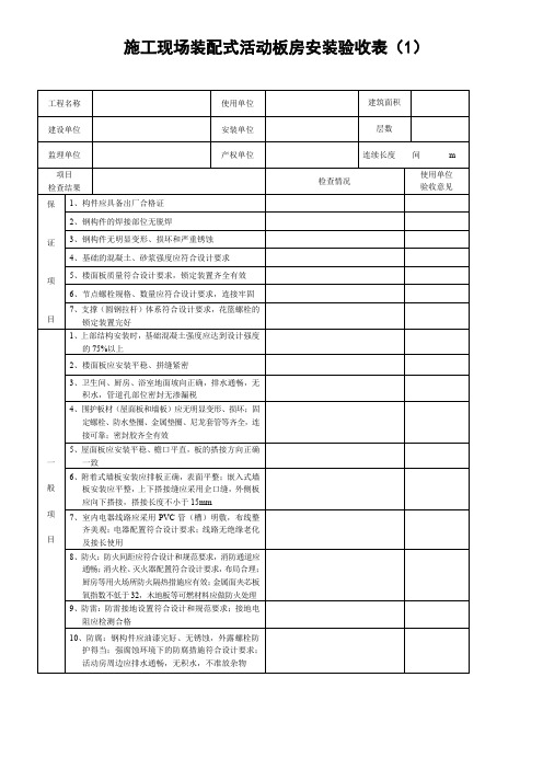 施工现场装配式活动板房安装验收表(1)