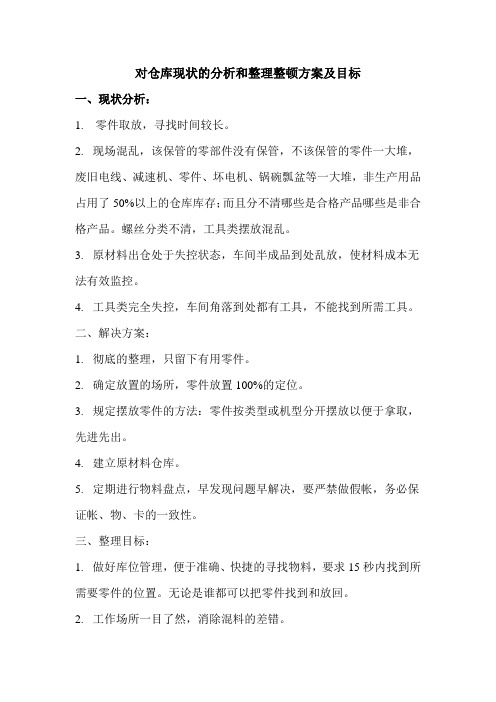 对仓库现状的分析和整理整顿方案及目标