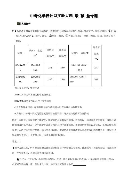 中考化学设计型实验大题 酸 碱 盐专题