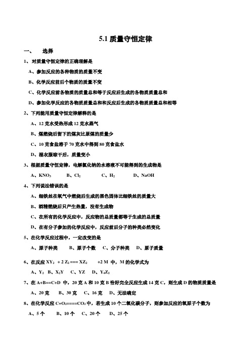 人教版九年级上册化学试题：5