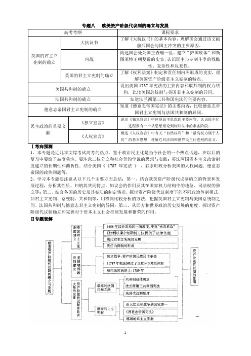 2015年广东高考文综历史复习专题八欧美资产阶级代议制的确立与发展