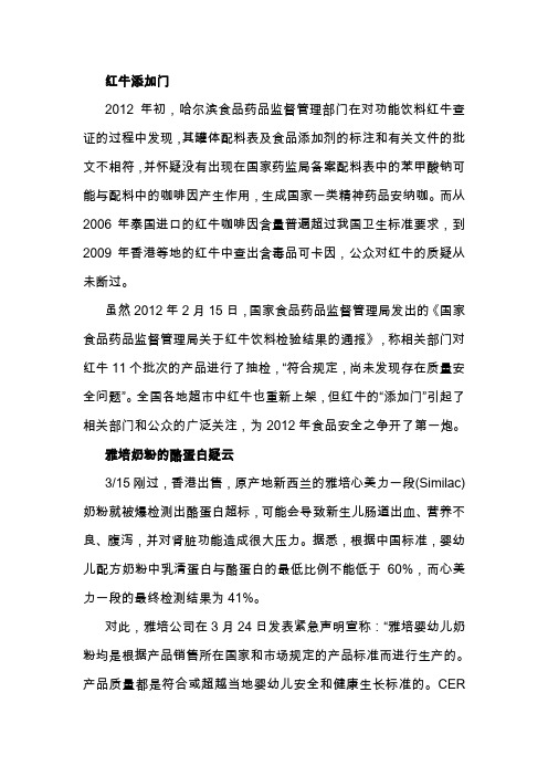 汇总2012年食品安全大事件