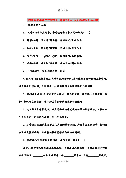 2021年高考语文二轮复习 考前20天 天天练与写配套习题