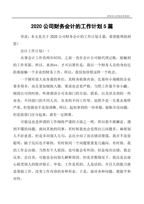 2020公司财务会计的工作计划5篇