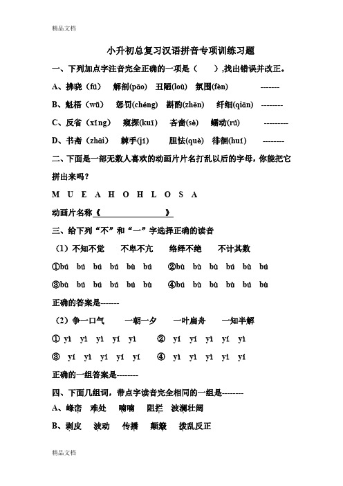 最新小升初总复习汉语拼音专项训练习题