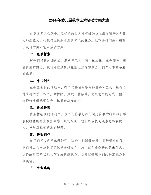 2024年幼儿园美术艺术活动方案大班