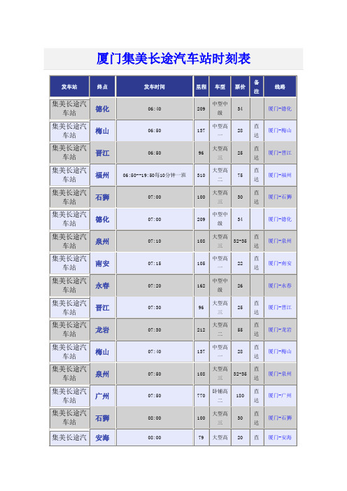 厦门集美长途汽车站时刻表