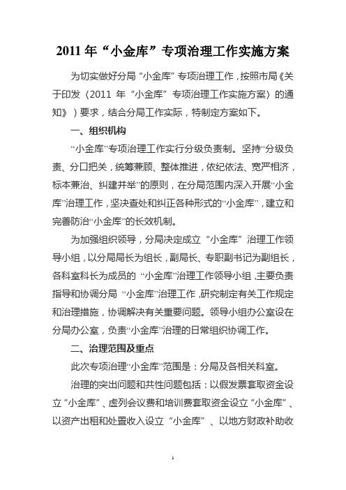 2011年“小金库”专项治理工作实施方案