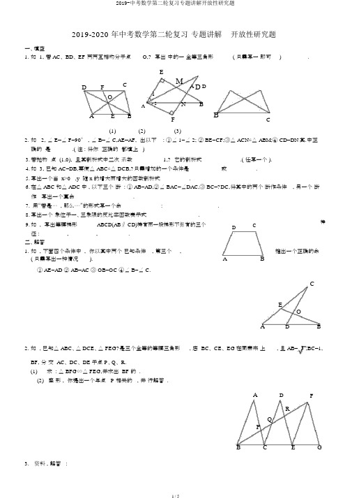 2019-中考数学第二轮复习专题讲解开放性探索题