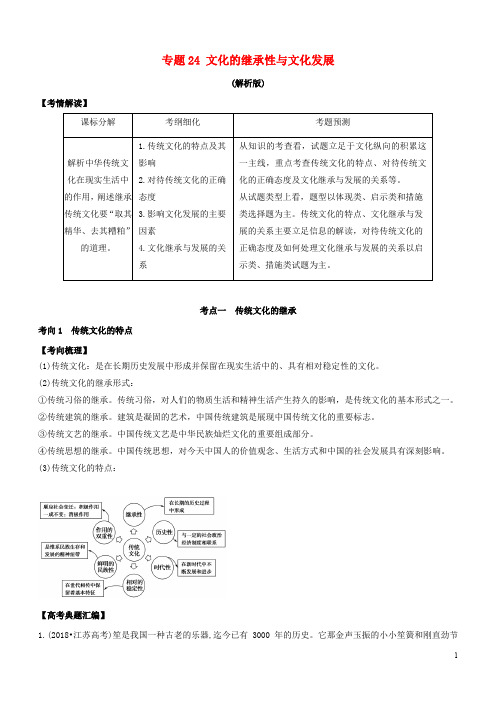 2019-2020年高考政治题典 专题24 文化的继承性与文化发展(含解析)