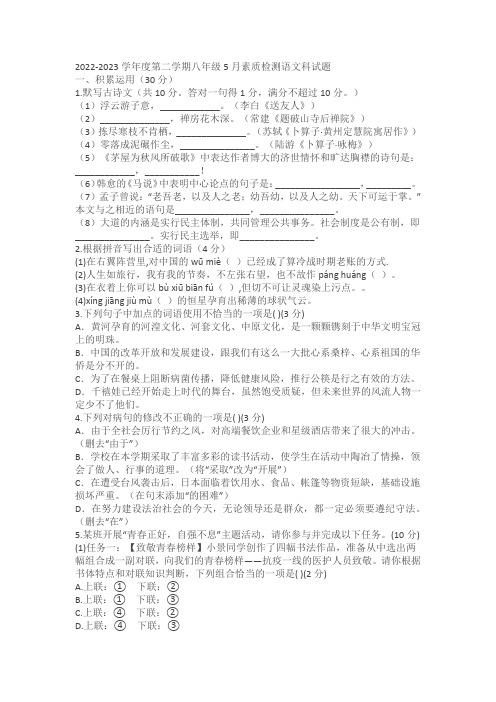 广东省2022-2023学年八年级下学期5月月考语文试题(含答案)