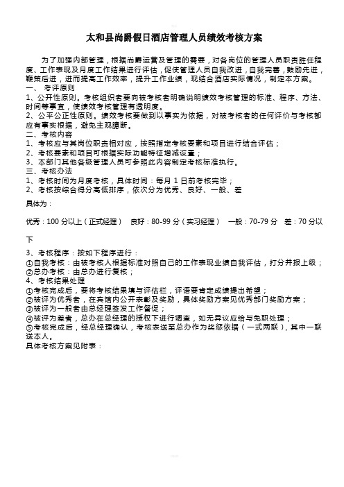 酒店管理人员绩效考核表1