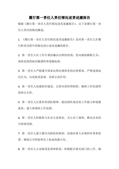 履行第一责任人责任情况述责述廉报告