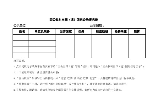 因公临时出国(境)团组公示情况表