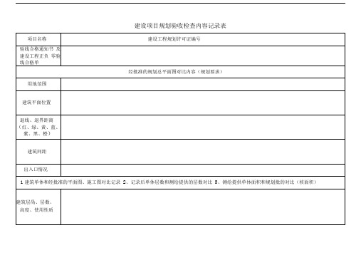 建设项目规划验收内容记录表
