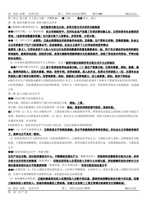 高一政治必修一三四单元总结