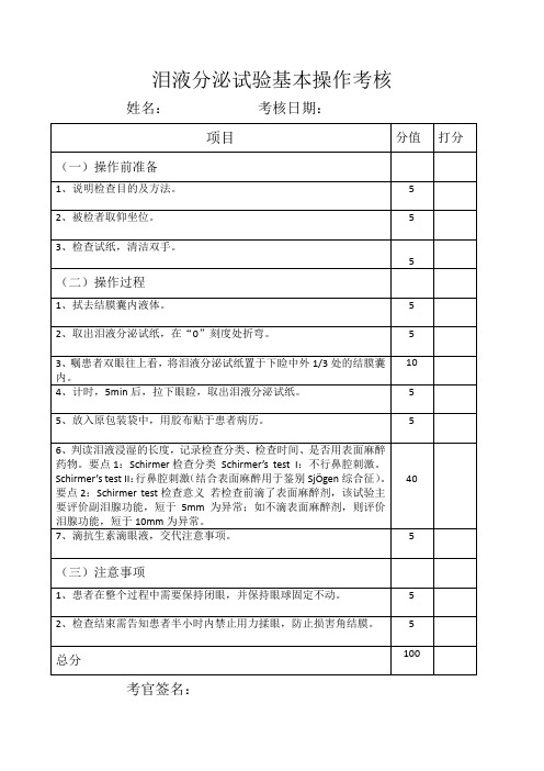 1、泪液分泌试验操作考核