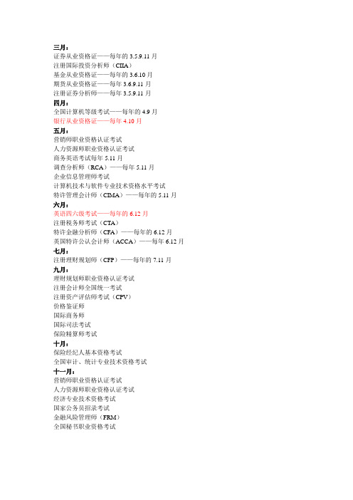 全年考证时间表