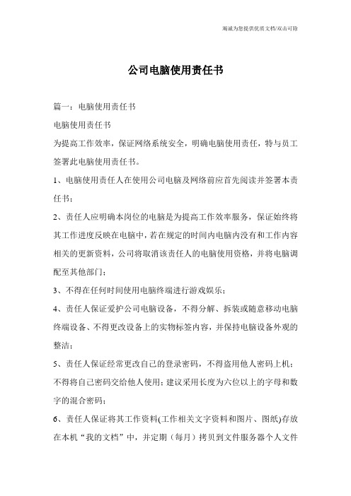 公司电脑使用责任书