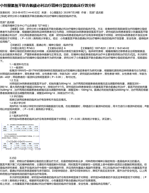 小剂量氯氮平联合氨磺必利治疗精神分裂症的临床疗效分析
