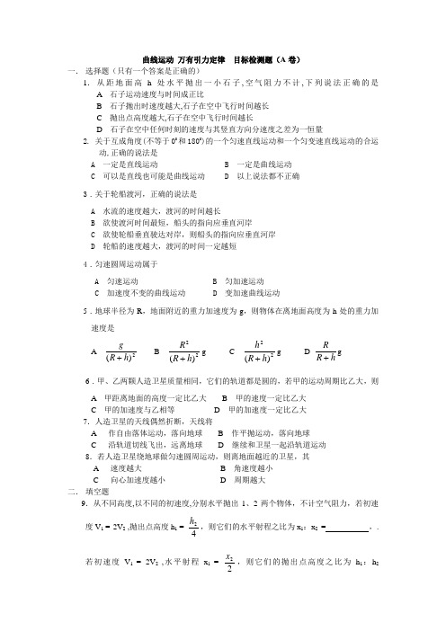 曲线运动 万有引力定律  目标检测题